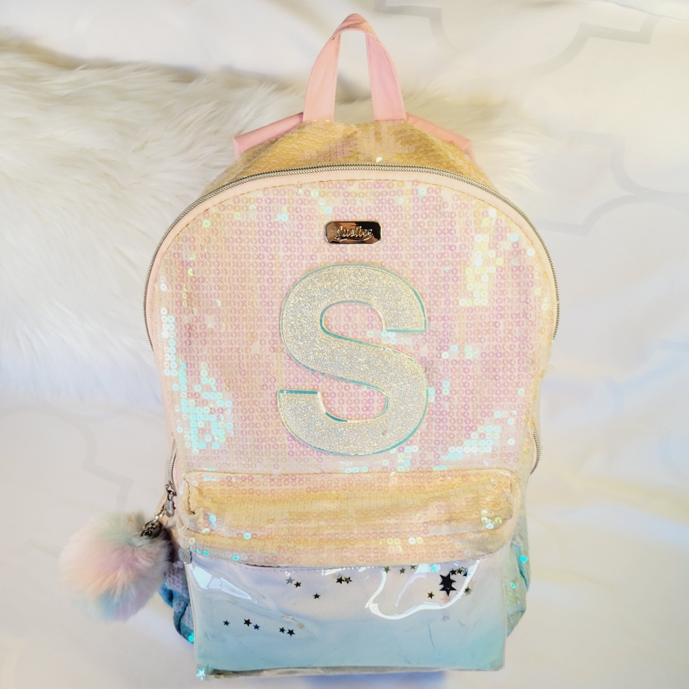 Justice Back Pack, Sequined Pink & Stars with Initial 'S' Great Gift Item!